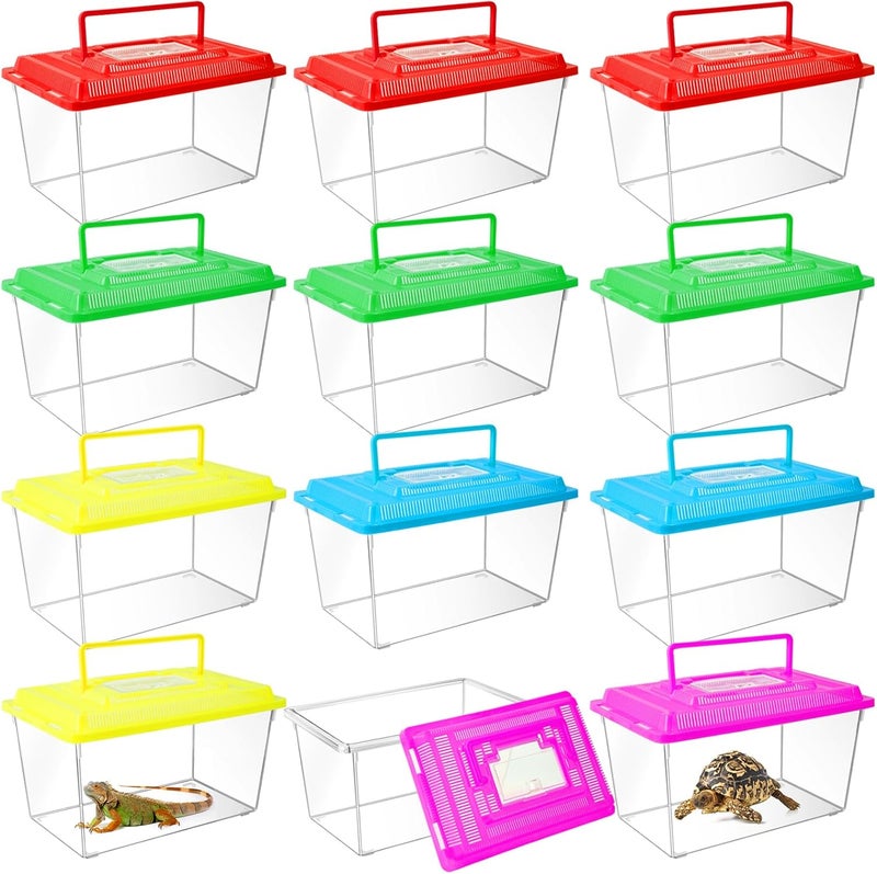 ONLYFU 12Pcs Plastic Reptile Terrariums Carrier Cage, Tarantula Enclosure Breeding Box Hatching Container Transparent Fish Tank Turtle Aquarium with Random Color Lid for Lizards, XL(10.6" x 6.7" x 5.9") - Image 1